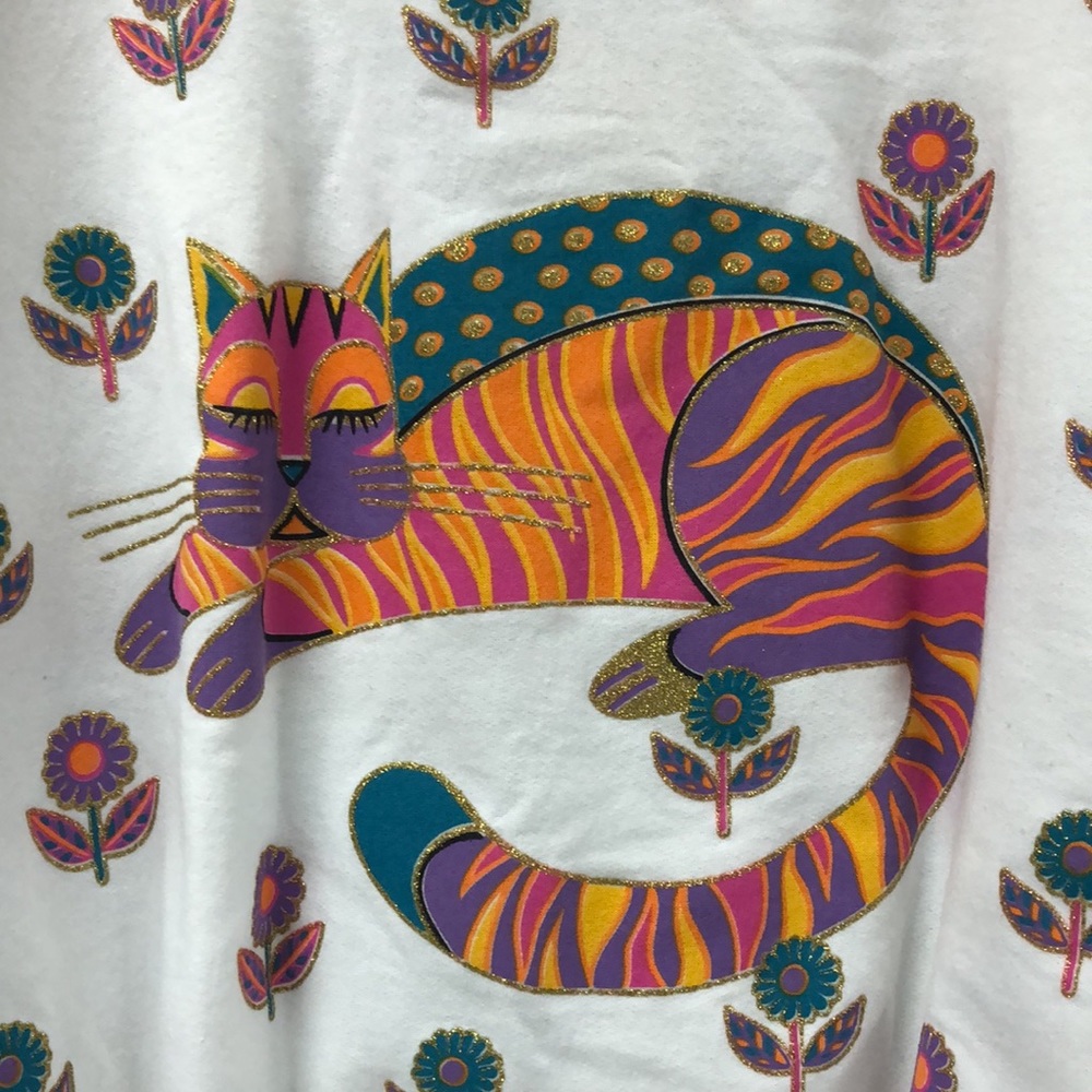 Vintage Art Paint all over cats and daisies gold colorful women’s sweatshirt‎ OS - Picture 6 of 9